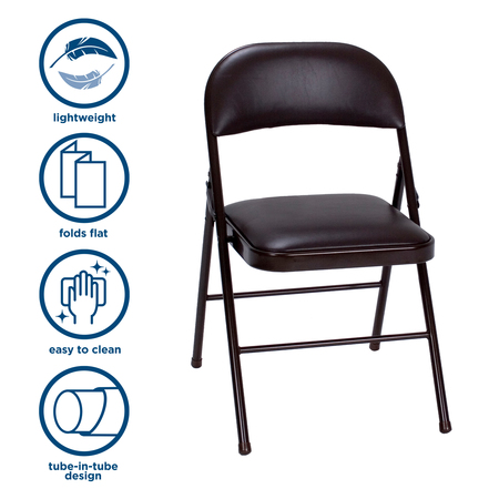 Bridgeport Folding Chair, All Steel, Commercial, Black Color, Vinyl Pad, PK2 C993BP14BLK2E